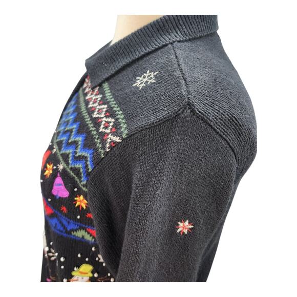 Designers Originals Studio Sweater Women’s LARGE Christmas Black Snowman Holiday - Picture 8 of 16